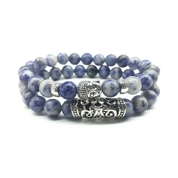 TrendFox Kralen Armband Met Buddha Beeld - Glans Blauw - Natuursteen - Boeddha Sieraden - Armbanden Heren Dames - Kralenarmband - Valentijnsdag - Valentijn thumbnail