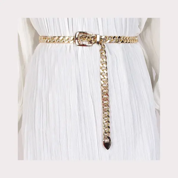 WiseGoods Luxe Punk Design Tailleriem - Riemen Dames - Broekriem - Riem - Accessoires Kleding - Kleren - Cadeau - Goud 105cm thumbnail