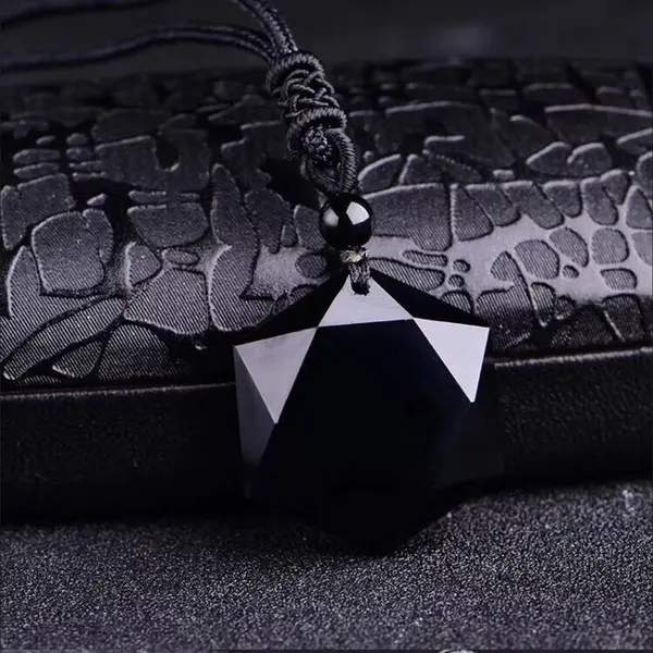 WiseGoods Luxe Obsidiaan Ster Ketting Heren - Kettingen Mannen - Sieraden Man - Sieraden - Collier - Cadeau - Accessoires - Zwart thumbnail
