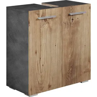 Badplaats Wastafelkast Jupiter 60 X 30 X 60 Cm – Kastanje Eiken Met Donker Grijs – Badkamerkast – Staand Wastafelmeubel