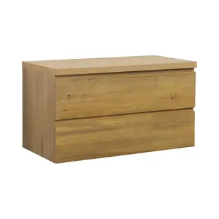 Badplaats Wastafelkast Angela 90 X 48 Cm – Eiken – Hangend Wastafelmeubel Met Bovenblad