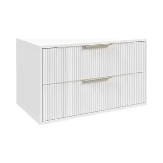 Badplaats Wastafelkast Rimini 80 Cm – Wit – Hangend Badmeubel Met 2 Lades En Gouden Handgrepen