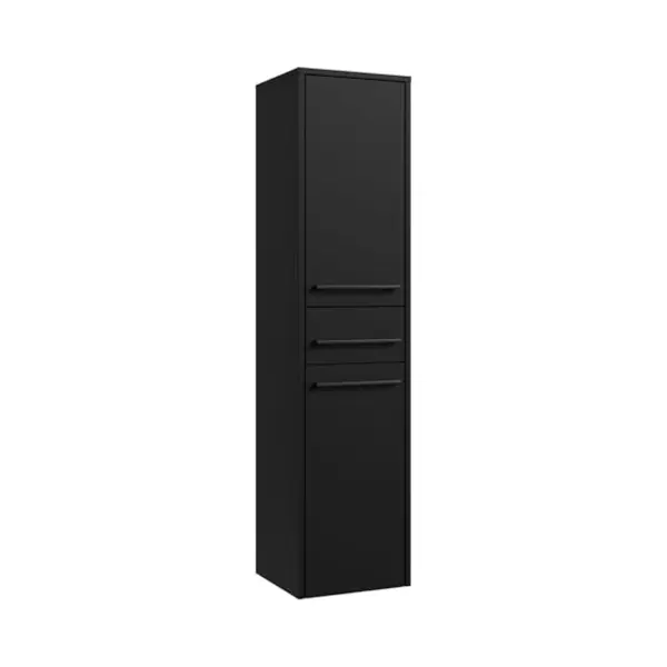 Badplaats B.V. Badplaats Badezimmerschrank Florence 30 X 35 X 130 Cm Schwarz Matt - Hoch Badschrank Mit 2 Türen Und 1 Schublade thumbnail