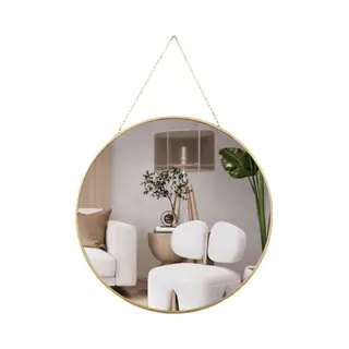 Misou Spiegel - Rond - Met Ophangketting - Wandspiegel - Goud - Diameter 29 Cm - Glas - Wanddecoratie - Miroir Mural