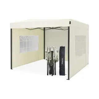 LifeGoods Partytent - 3x3 M - Zijwanden - Easy Up - Paviljoen - Opvouwbaar - Waterdicht - Draagtas Met Wieltjes - Beige