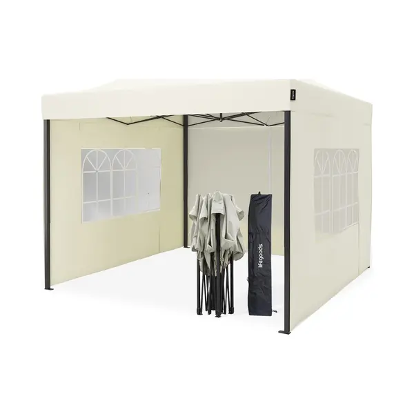 LifeGoods Partytent - 3x3 M - Zijwanden - Easy Up - Paviljoen - Opvouwbaar - Waterdicht - Draagtas Met Wieltjes - Beige thumbnail