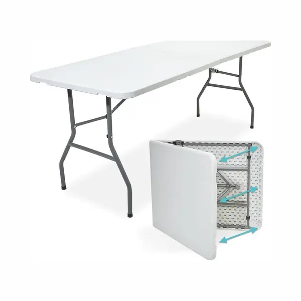 LifeGoods Zusammenklappbarer Tisch - 70x180cm - Verstellbarer Und Stabiler Klapptisch - Wetterfest - Outdoor-Klapptisch - Weiß thumbnail