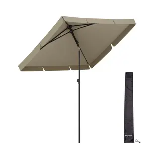 LifeGoods Parasol - Tuin - Balkonparasol - 200x125cm - 30° Kantelbaar - Waterdicht - Met Hoes - UPF50+ - Taupe