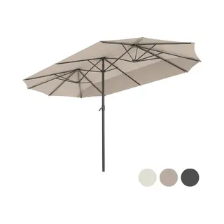 LifeGoods Dubbele Parasol - Tuin - 270x460cm - Tot 15 Personen - Waterdicht - Met Hoes - Taupe