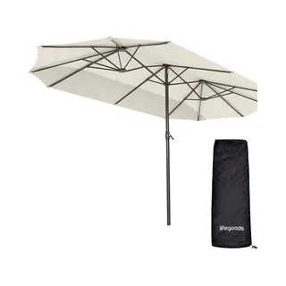 LifeGoods Dubbele Parasol - Tuin - 270x460cm - Tot 15 Personen - Waterdicht - Met Hoes - Crème