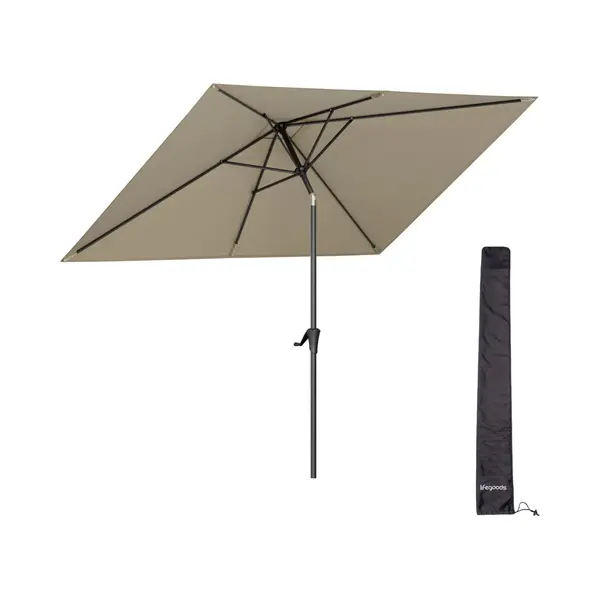 LifeGoods Parasol - Tuin - 270x180cm - 30° Kantelbaar - Waterdicht - Met Hoes - Taupe thumbnail