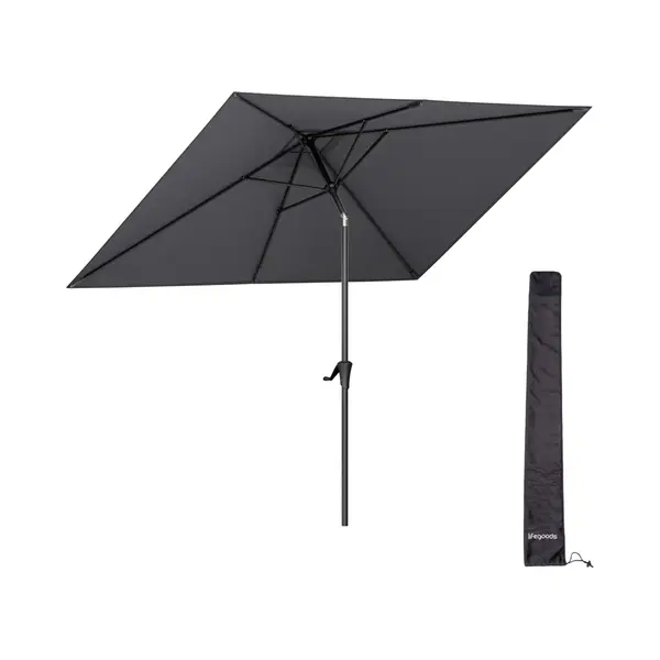 LifeGoods Parasol - Tuin - 270x180cm - 30° Kantelbaar - Waterdicht - Met Hoes - UPF50+ - Donkergrijs thumbnail