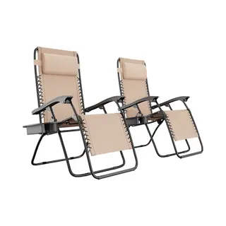LifeGoods Faltbare Gartenstühle - 2 Stück - 30°-90° Verstellbar - Metall - Beige