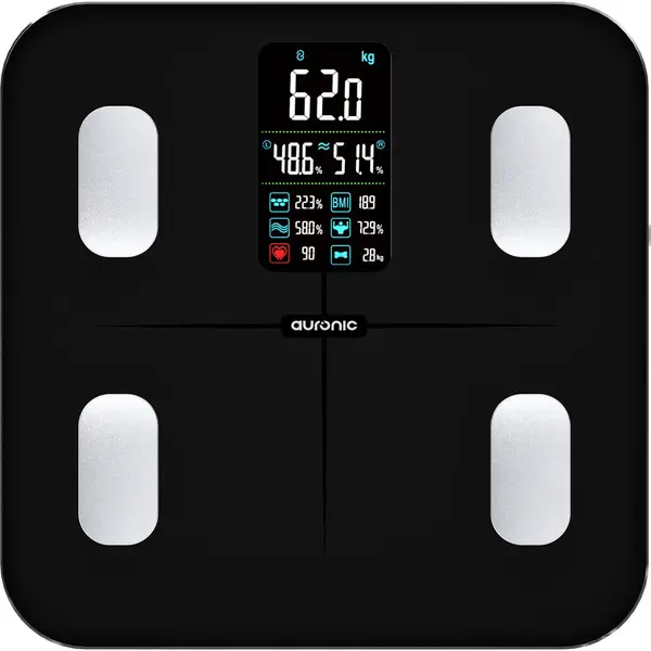 Auronic Personenweegschaal Digitaal Met Lichaamsanalyse - Vetpercentage, Bmi En Meer - Slimme Weegschaal - Smart Scale Met App - Zwart thumbnail