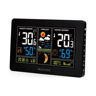 Auronic Weerstation Binnen En Buiten - Draadloos - Met Buitensensor - Temperatuur En Luchtvochtigheid - Digitaal - Hygrometer - Luchtvochtigheidsmeter