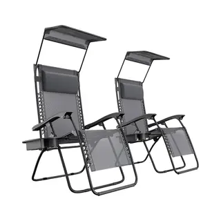 LifeGoods Opvouwbare Tuinstoelen - Verstelbaar Zonnescherm - Ligstoel Tuin - 2 Stuks - 30°-90° Verstelbaar - Metaal - Donkergrijs