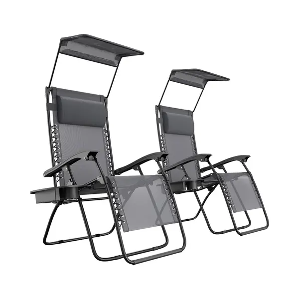 LifeGoods Opvouwbare Tuinstoelen - Verstelbaar Zonnescherm - Ligstoel Tuin - 2 Stuks - 30°-90° Verstelbaar - Metaal - Donkergrijs thumbnail