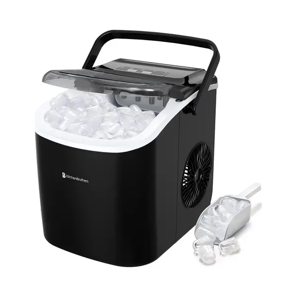 KitchenBrothers Eiswürfelmaschine - Mit Eisportionierer - Tragbar Mit Handgriff - 1.2L - 7-10 Min. - 12kg/24h - Schwarz thumbnail