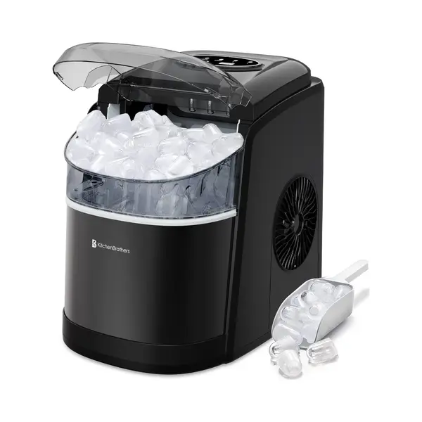 KitchenBrothers - 1.6L - IJsblokjesmachine - 12kg/24 Uur - IJsblokjesmaker - IJsschep - Draagbaar – Zelfreinigingsfunctie - Zwart thumbnail