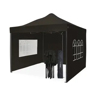 LifeGoods Partyzelt - 3x3 M - Seitenwände - Einfacher Aufbau - Zusammenklappbar - Wasserdicht - Tragetasche Mit Rädern - Anthrazit