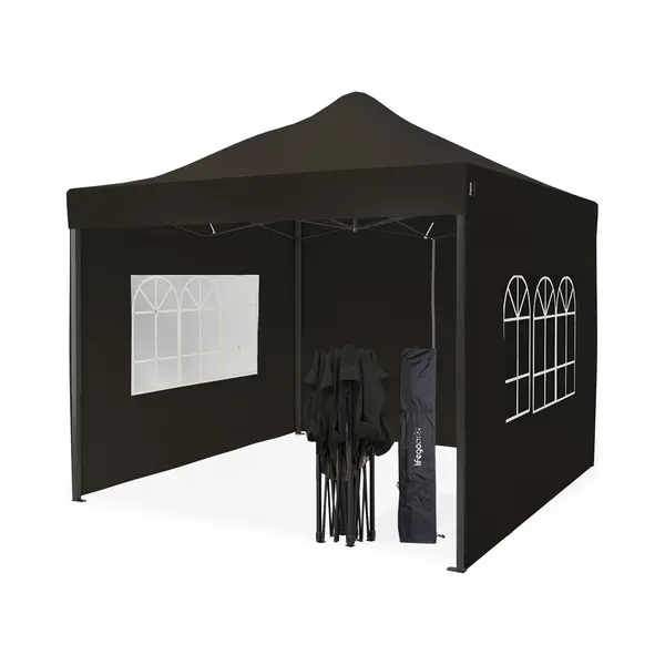 LifeGoods Partyzelt - 3x3 M - Seitenwände - Einfacher Aufbau - Zusammenklappbar - Wasserdicht - Tragetasche Mit Rädern - Anthrazit thumbnail