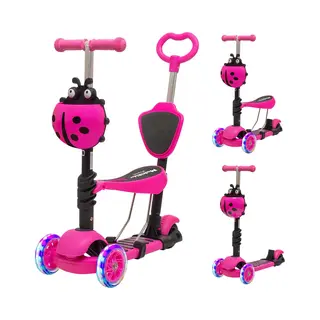LifeGoods MultiRider - Kinderstep Met Duwstang - 3 Tot 8 Jaar - Hoogte Verstelbaar - Jongens/Meisjes - Lichtgevende Led Wielen - Roze