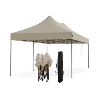 LifeGoods Partytent - Opvouwbaar - 3x6 M - Easy Up - Paviljoen - Waterdicht - Draagtas Met Wieltjes - Beige