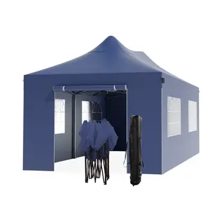 LifeGoods Partytent - Paviljoen - 3x6 M - Zijwanden - Easy Up - Opvouwbaar - Waterdicht - Draagtas Met Wieltjes - Donkerblauw