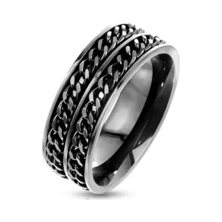 Moorell Ring Heren - Ringen Mannen - Zwarte Ring - Heren Ring - Ring - Ringen - Ring Mannen - Herenring - Mannen Ring - Met Dubbel Schakelmotief - Milled