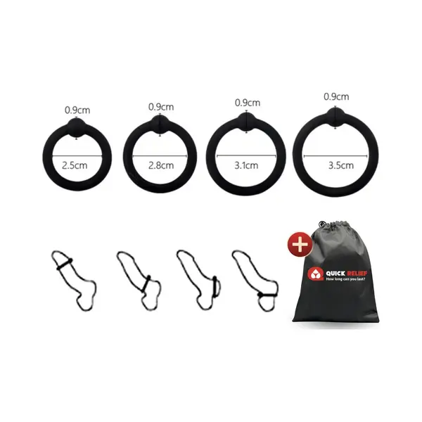 Quick Relief Quadruple Ring™ - Cockring - Set Van 4 Cockringen - Penisring - Penisring Set - Siliconen - Extra Stimulatie - Ballstretcher - Zwart thumbnail