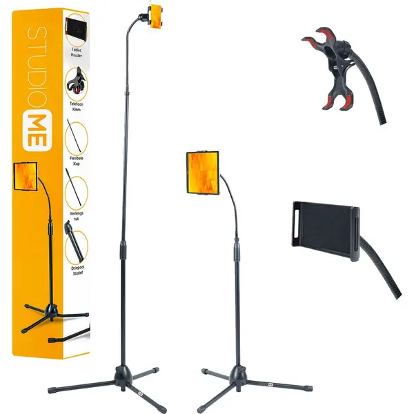 Studio Me Telefoon Statief - Tripod - Max. Hoogte 175 Cm - Inclusief Tablet- En Telefoonhouder - Zwart thumbnail
