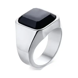 TrendFox Zegelring Heren Zilver Kleurig Met Zwarte Steen - Staal - Ring Ringen Mannen - Valentijnsdag - Valentijn Cadeautje Voor Hem