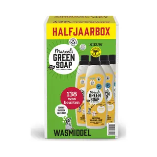 6x Marcel's Green Soap Wasmiddel Katoen&Vanille 23 Wasbeurten 1 Liter