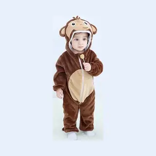 Budino® Baby Onesie - Baby Romper - Baby Pyjama - Baby Pakje - Baby Verkleedkleding - Carnavalskleding - Dier - Aap - Bruin - Maat 100