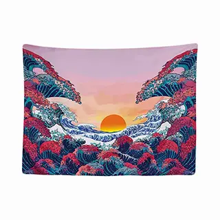 Ulticool – Decoratief Wandtapijt Slaapkamer - Natuur Golven Zon Zee - 200 X 150 Cm Groot - Stof Behang - Tapijt Esthetische Muur - Panoramische