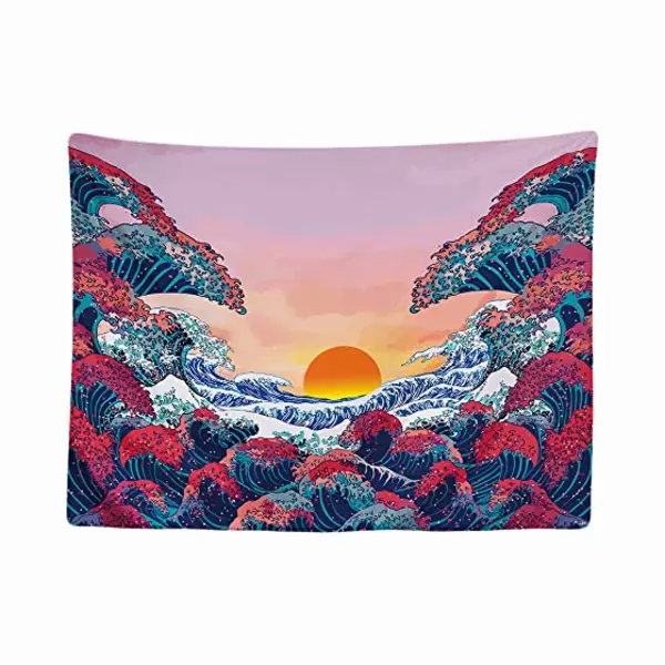 Ulticool – Decoratief Wandtapijt Slaapkamer - Natuur Golven Zon Zee - 200 X 150 Cm Groot - Stof Behang - Tapijt Esthetische Muur - Panoramische thumbnail