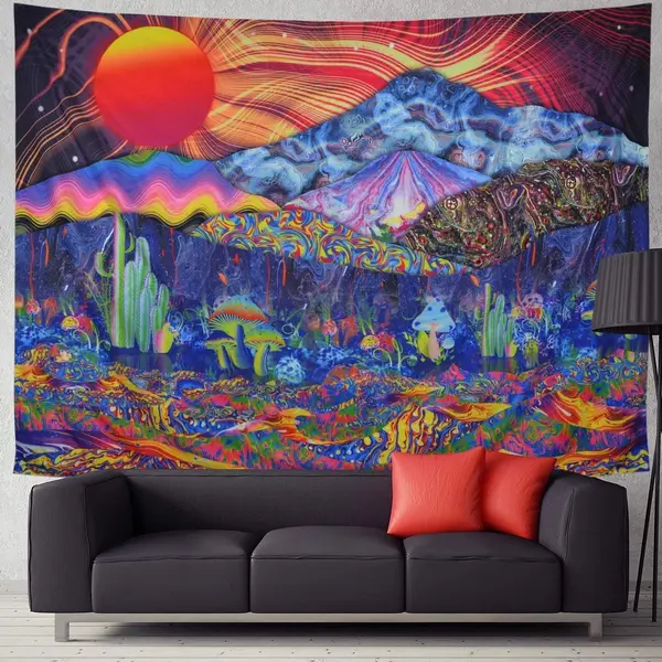 Ulticool - Sonne Orange, Psychedelische Berge – Wandteppich – 200 X 150 Cm – Großer Wandteppich – Poster – Leinwand – Zubehör Für thumbnail