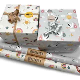 Hippekaartjeswinkel Inpakpapier Kind - 2 Rollen 70CM - Cadeaupapier - Baby - Inpakken - Jongen - Meisje - Kraamcadeau