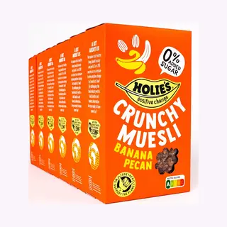 Holie's Crunchy Muesli Banana Pecan 6x 400gr - Ontbijtgranen - Suikervrij - Gezond - Vegan