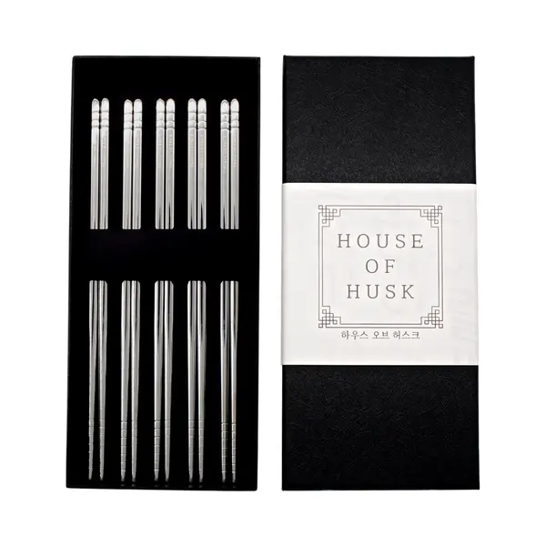 House Of Husk Chopsticks Set - Koreaanse Eetstokjes - Vaatwasserbestendig - Rvs - 5 Paar - Zilver thumbnail