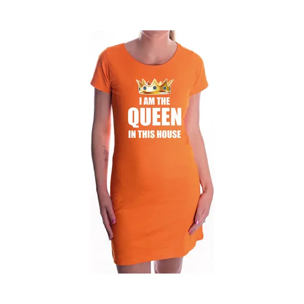 Bellatio Decorations Im The Queen In This House Met Gouden Kroon Oranje Jurk Voor Dames - Koningsdag / Woningsdag - Oranje Kleding / Jurkjes S thumbnail