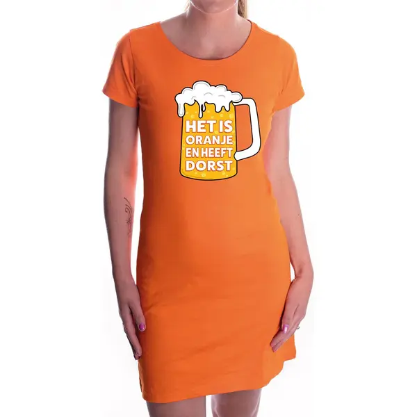 Bellatio Decorations Het Is Oranje En Heeft Dorst Jurkje - Oranje Jurk Dames - Oranje Kleding Voor Koningsdag / Oranje Supporter S thumbnail
