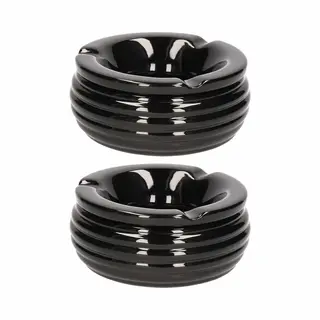 Bookwill Terrasasbak Met Deksel - 2x - 15(d) X 9.5(h) Cm - Zwart - Keramiek - Stormasbak