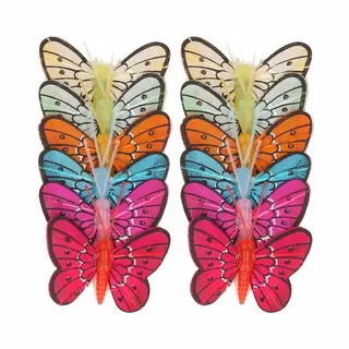 Rayher hobby materialen Decoratie Vlinders - 12x - Veertjes - 5 Cm - Op Prikkers - Feestversiering, Zomer/lente Decoratie