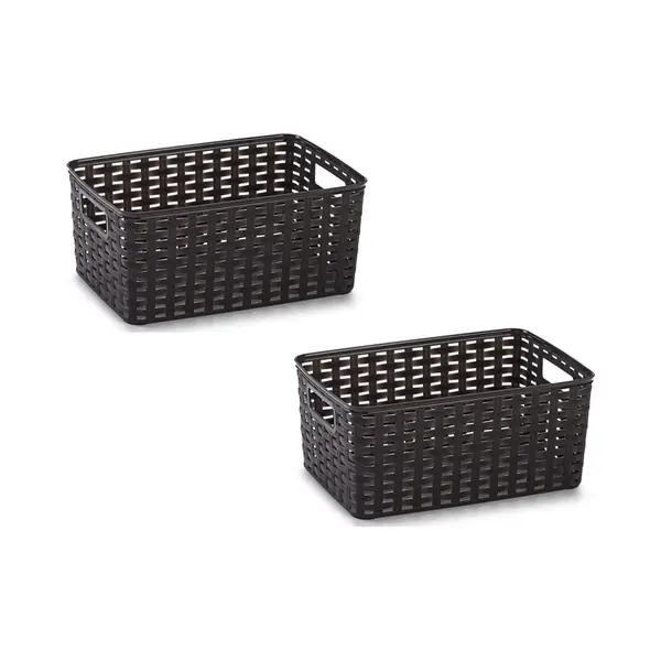 5x Donker Bruin Geweven Opbergboxen/opbergdozen/opbergmanden Kunststof - 10 Liter - Opbergen Manden/dozen/bakken - Opbergers thumbnail