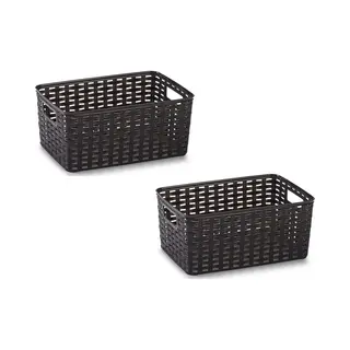 8x Donker Bruin Geweven Opbergboxen/opbergdozen/opbergmanden Kunststof - 10 Liter - Opbergen Manden/dozen/bakken - Opbergers