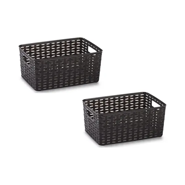 8x Donker Bruin Geweven Opbergboxen/opbergdozen/opbergmanden Kunststof - 10 Liter - Opbergen Manden/dozen/bakken - Opbergers thumbnail