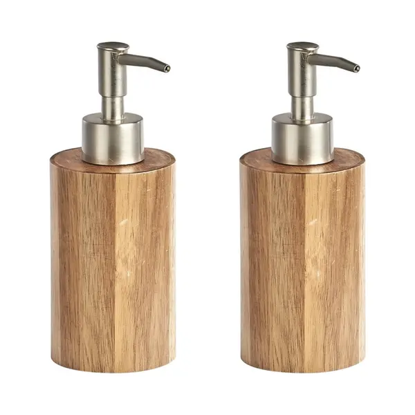 Zeller Zeeppompje/dispenser - 2x - Acacia Hout - D7 X H18 Cm thumbnail