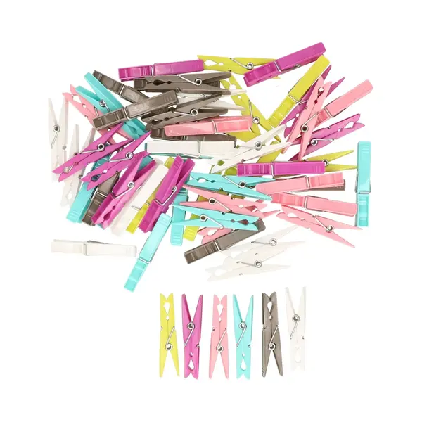 Wasknijpers Set - 50 Stuks - Gekleurd - Kunststof - 7 Cm - Was Ophangen thumbnail