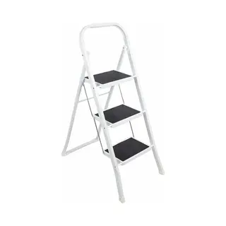 Inklapbare Keukentrap - Wit/zwart - 3 Treden - 105 Cm - Huishoudtrap - Opvouwbaar